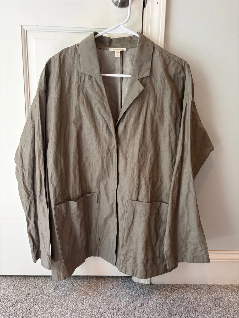 Eileen Fisher Olive Green Open-Front Relaxed Blazer